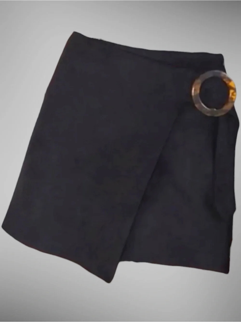 ZARA Black Faux Suede Wrap Skort Tortoise Ring Buckle Large